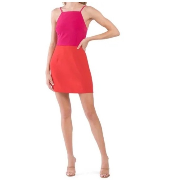 Colorblock Pink and orange summer whisper French connection a line Dress - Picture 1 of 3